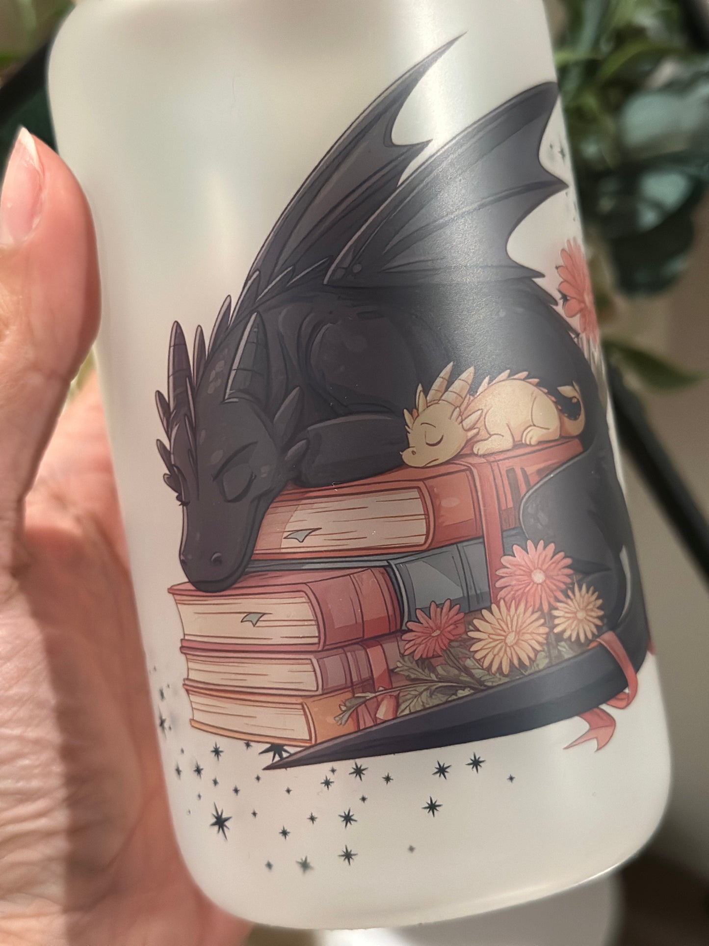 Sublimated Glass Cup - Snuggled atop my favorite tales