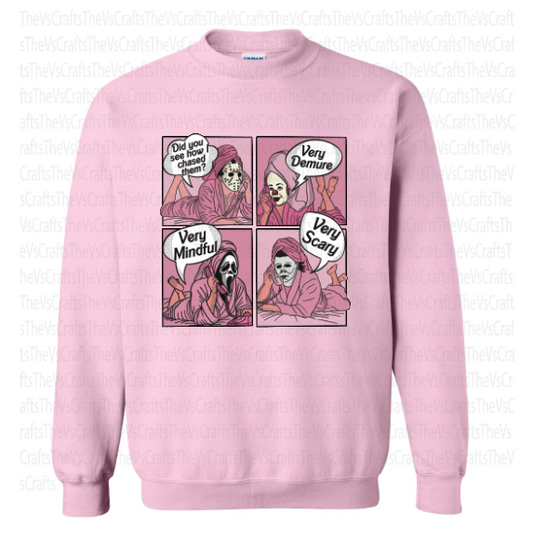 Halloween - Demure Comic Strip (Pink Crewneck)