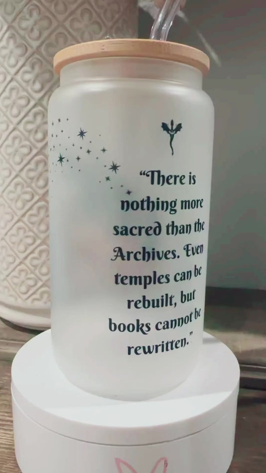 Sublimated Glass Cup - Snuggled atop my favorite tales